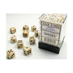 Chessex D6 Set Of 36: Marble Ivory With Black (12mm)