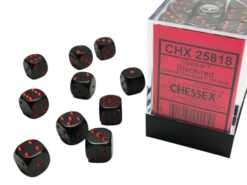 Chessex D6 Set Of 36: Opaque Black With Red (12mm)