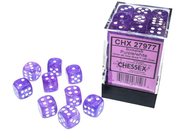 Chessex D6 Set Of 36: Luminary Purple And White (12mm)