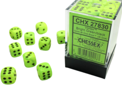 Chessex D6 Set Of 36: Vortex Bright Green With Black (12mm)