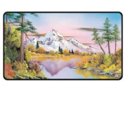 Bob Ross Mighty Mountain Lake Black Stitched Playmat