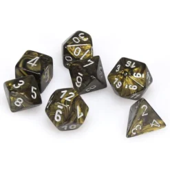 Chessex Poly 7 Dice Set - Leaf Black Gold And Silver