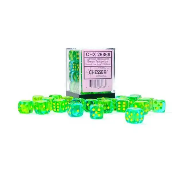 Gemini 12mm D6 Set Of 36 Translucent Green-Teal/Yellow